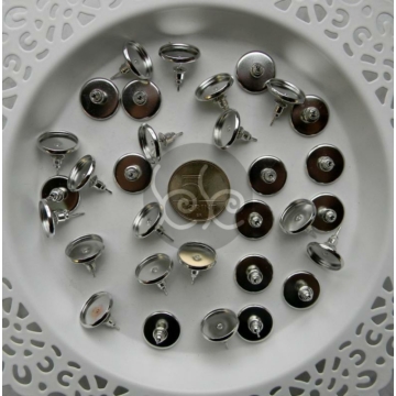 Antik ezüst rozsdamentes acél üveglencsés fülbevaló alap (pár) 12 mm