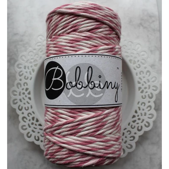 Bobbiny csíkos PASTEL PINK makramé fonal 3 mm (100 m)