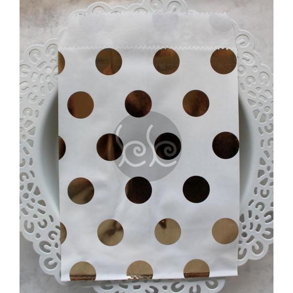 Arany pöttyös papírtasak 10x15 cm (5 db)