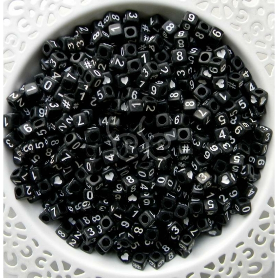 Fekete 5 akril szám gyöngy 6x6 mm kreatív kellékek webáruház ékszer ékszeralkatrész hobbi betű budapest Podmaniczky utca 75.  csináldmagad
