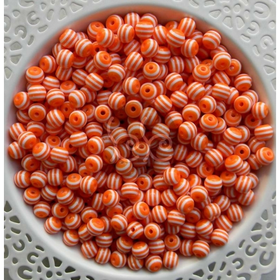 Narancssárga csíkos akril gyöngy 8 mm (20 db)