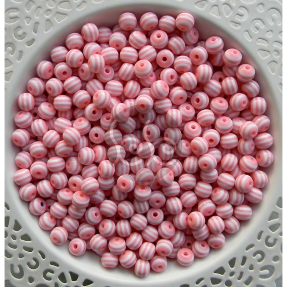 Babarózsaszín csíkos akril gyöngy 8 mm (20 db)