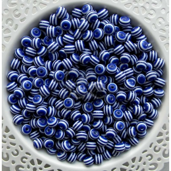 Kék csíkos akril gyöngy 8 mm ( 20 db) 