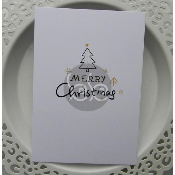 Karácsonyfás MERRY CHRISTMAS kísérőkártya 7,7 x 11 cm