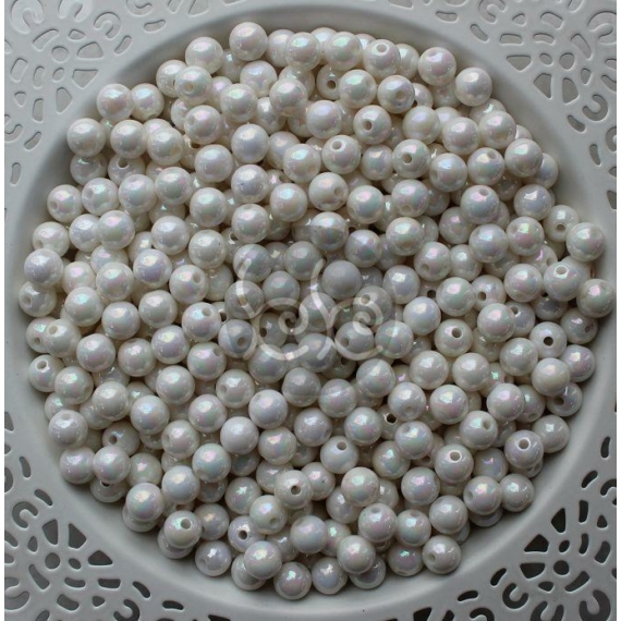 Fehér gyöngyházfényű akril gyöngy 8 mm (20 db)