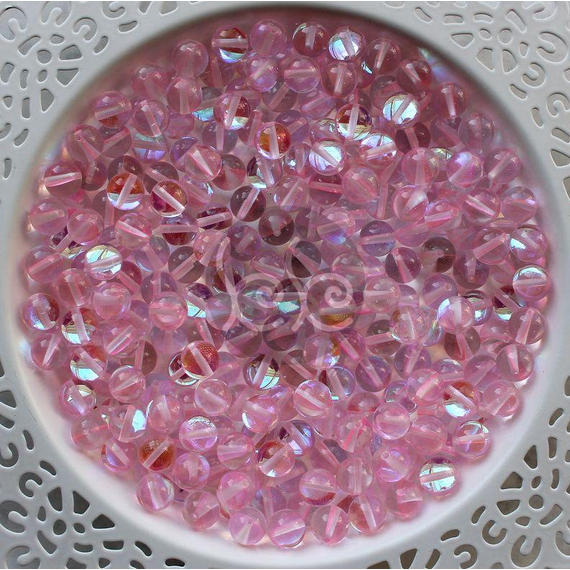 Rózsaszín szintetikus színváltós holdkő ásványgyöngy 8 mm
