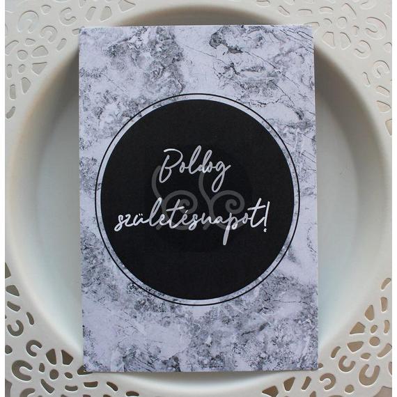Márvány mintás BOLDOG SZÜLETÉSNAPOT kísérőkártya 7,7x11 cm