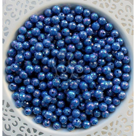 Kék fazettált gyöngyházfényű akril gyöngy 8 mm (20 db)