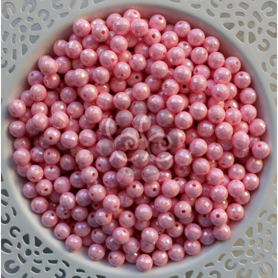Rózsaszín fazettált gyöngyházfényű akril gyöngy 8 mm (20 db)