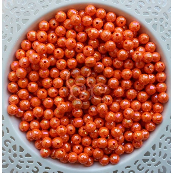 Narancssárga fazettált gyöngyház fényű akril gyöngy 8 mm (20 db)