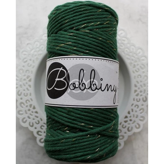 Bobbiny PINE GREEN GOLD (fenyő zöld arany) makramé fonal 3 mm (100 m)