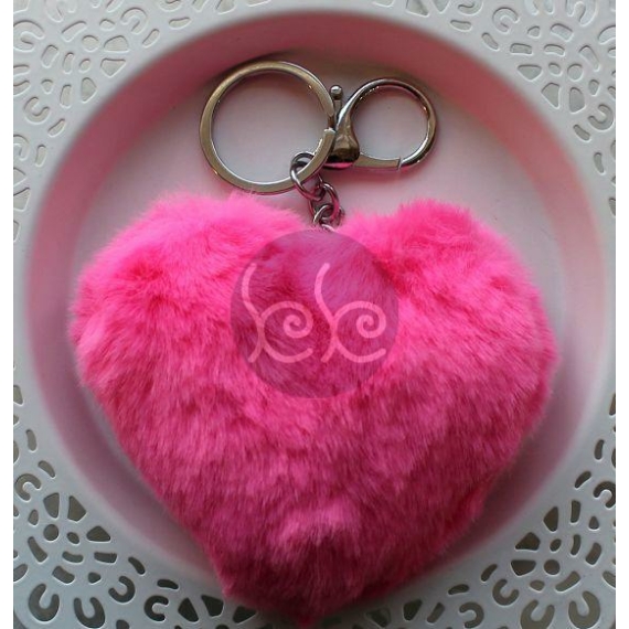 Rózsaszín szőrmés szív alakú kulcstartó alap