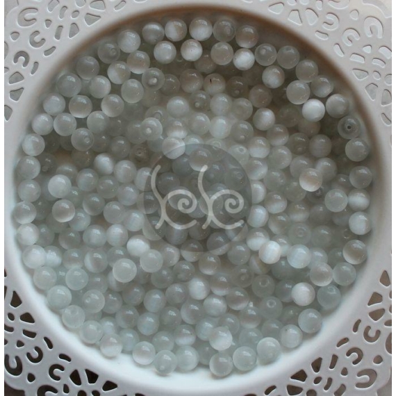 Fehér macskaszem utánzat  üveggyöngy 8 mm