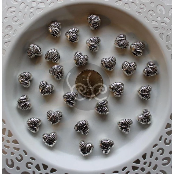 Ezüst szárnyas szív gyöngy 11x8x11 mm