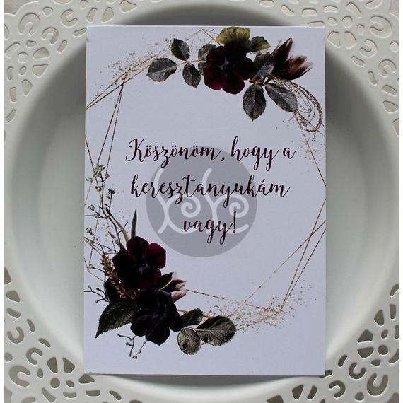 Hatszögletű KÖSZÖNÖM, HOGY A KERESZTANYUKÁM VAGY kísérőkártya 7,7x11 cm