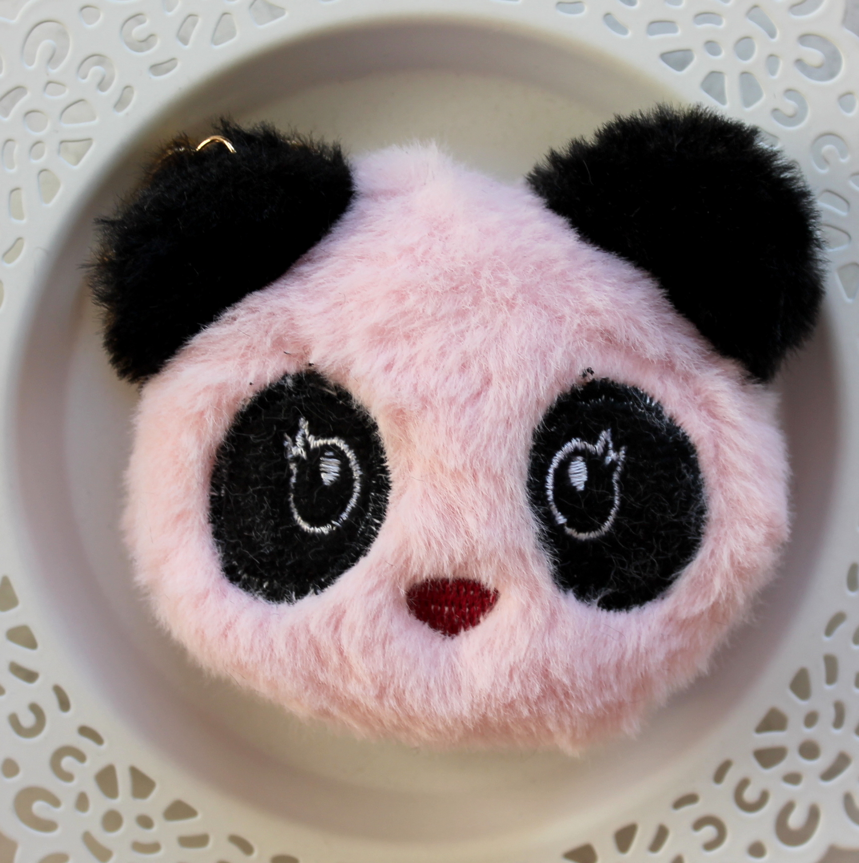 Rózsaszín panda macis plüss kulcstartó 