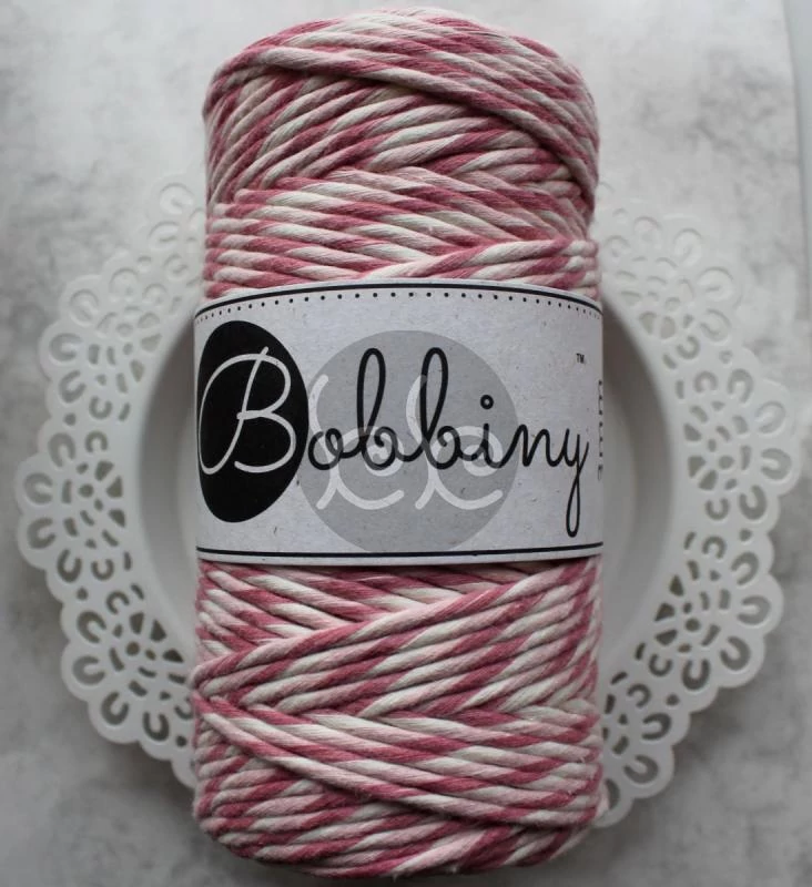 Bobbiny csíkos PASTEL PINK makramé fonal 3 mm (100 m)