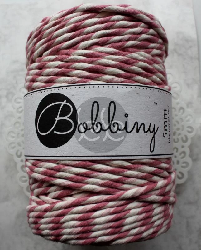 Bobbiny csíkos PASTEL PINK makramé fonal 5 mm (100 m)