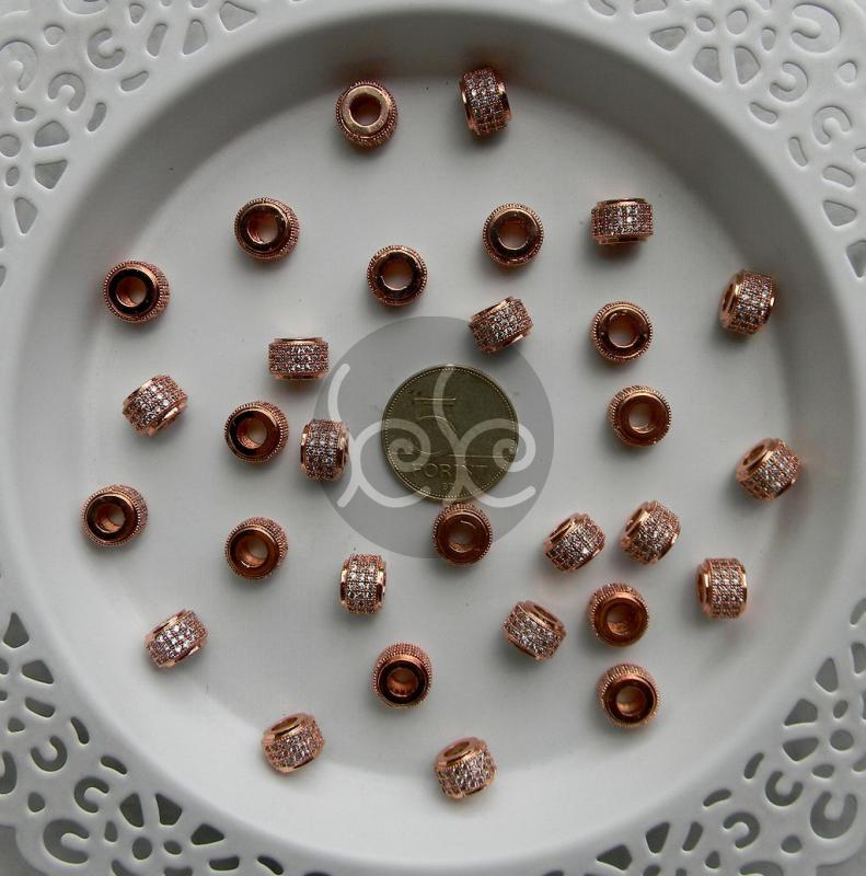 Rose gold-fehér cirkónia henger gyöngy 6x9 mm