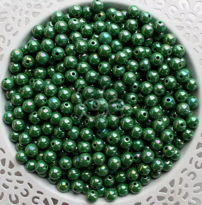 Zöld gyöngyházfényű akril gyöngy 8 mm (20 db)