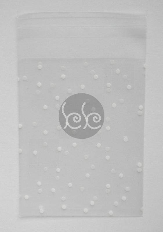 Fehér pöttyös műanyag tasak 10x8 cm (10 db)