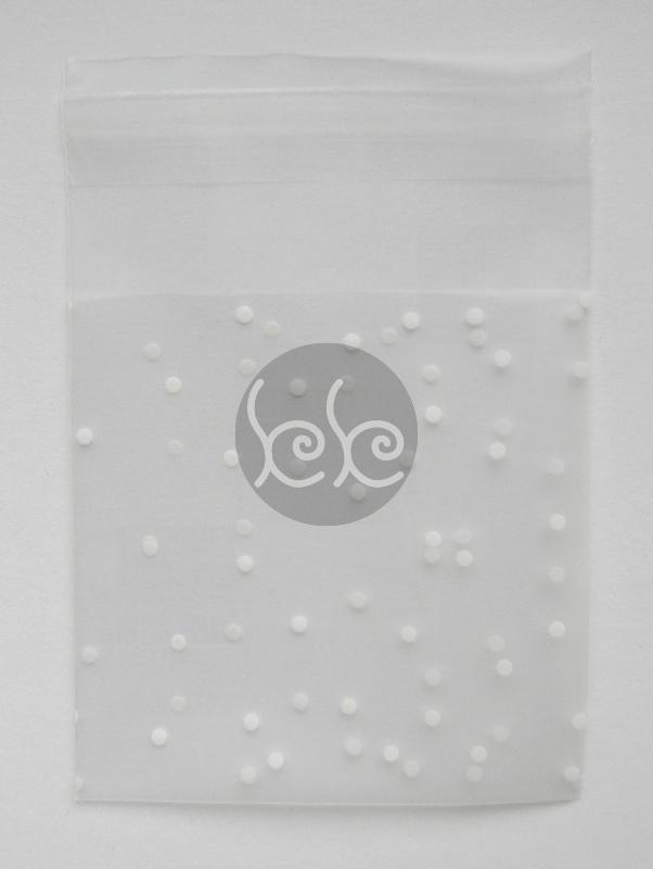 Fehér pöttyös műanyag tasak 7x7 cm (10 db)