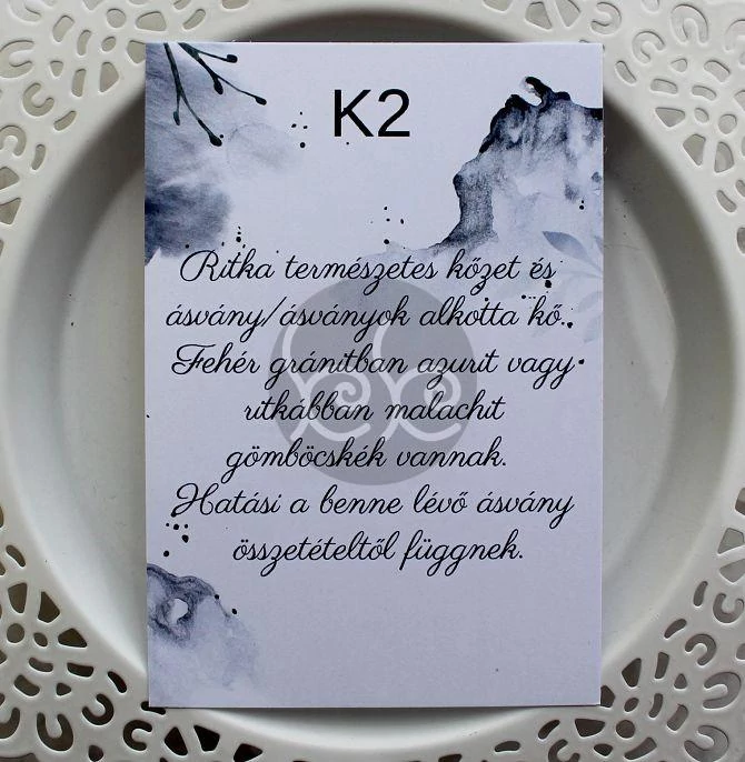 K2 ásványos kísérőkártya 7,7x11 cm