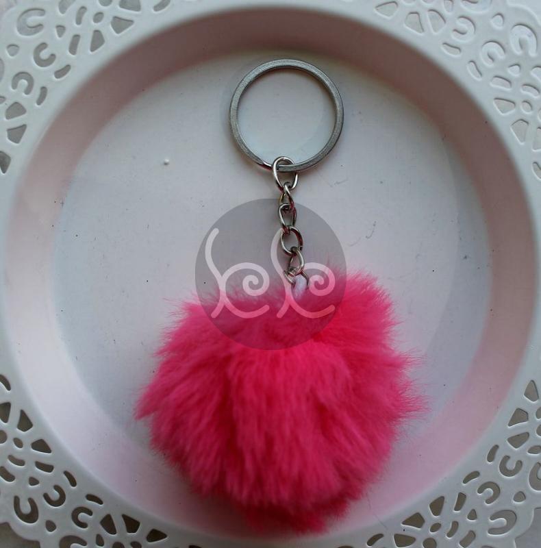 Pink szőrmés kulcstartó alap 4-5 cm 