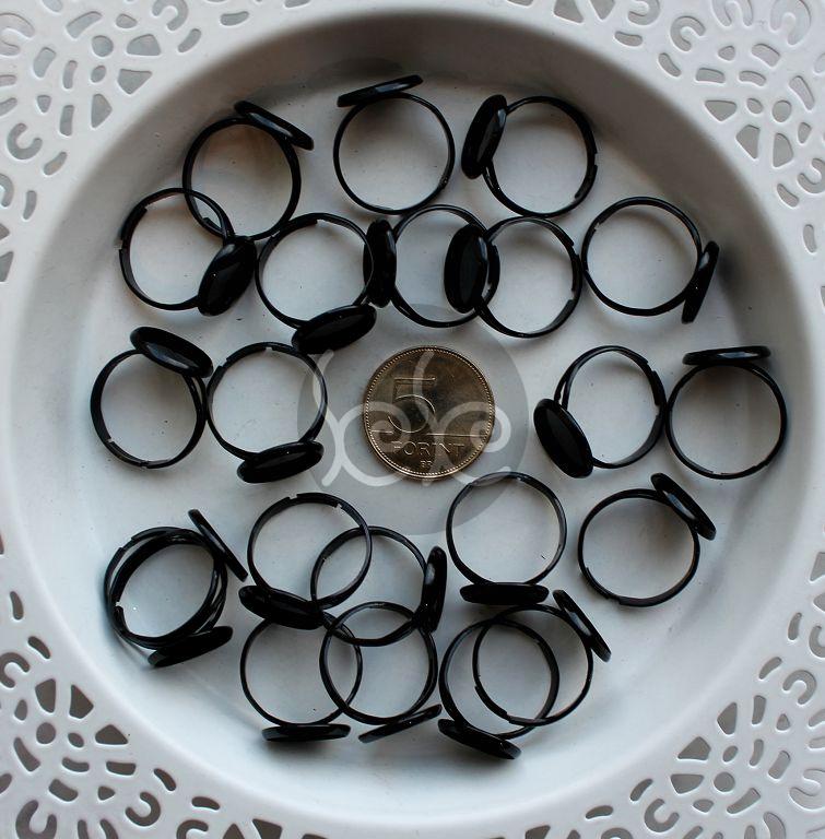 Fekete üveglencsés gyűrű alap 12 mm