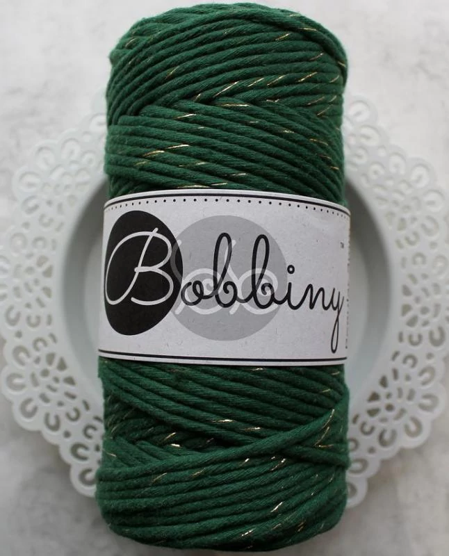 Bobbiny PINE GREEN GOLD (fenyő zöld arany) makramé fonal 3 mm (100 m)