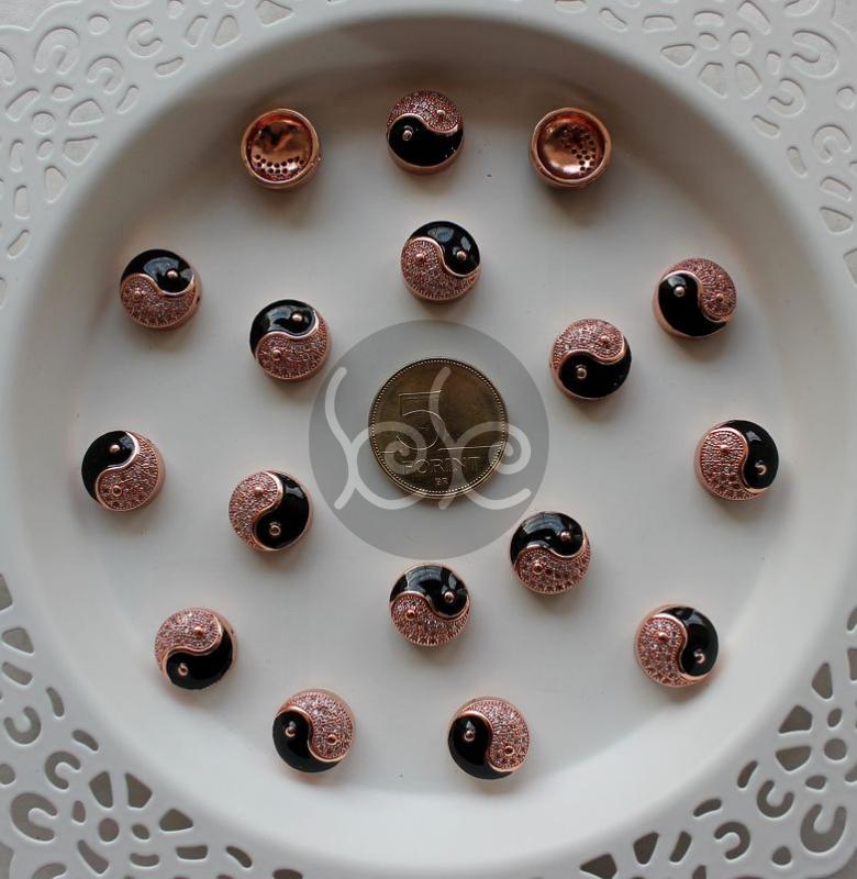 Rose gold jin-jang cirkóniás gyöngy 12 mm